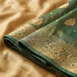 Green Stellar Shimmer Swarovski Silk Saree