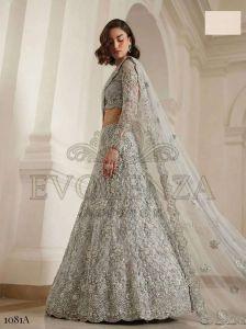 Grey Embroidered Butterfly Net Bridal Lehenga Choli