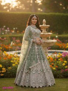 Light Green Butterfly Net Wedding Lehenga Choli