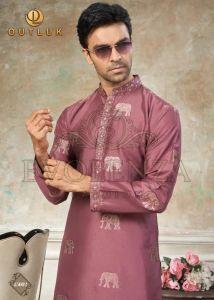 Maroon Ethnic Motif Embroidered Kurta Set for Men