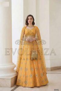 Maze Yellow Embroidered Silk Bridal Lehenga Choli