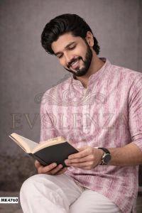 Men Pink Printed Short Kurta