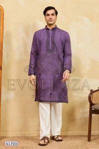 Men Violet Embroidered Kurta Set