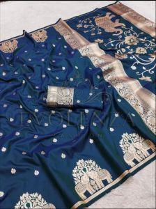Navy Blue Gajraj Royale Banarasi Silk Saree