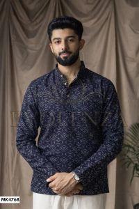 Navy Blue Printed Short Kurta