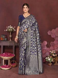 Navy Blue Veda Zari Legacy Banarsi Saree
