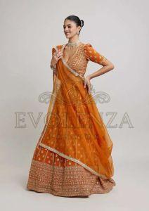 Orange Georgette Embroidered Lehenga Choli
