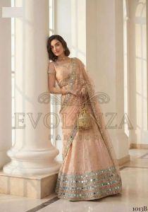 Peach Embroidered Silk Bridal Lehenga Choli