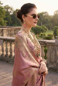 Peach Sunehri Veda Kora Silk Saree