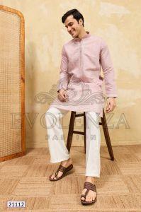 Pink Embroidered Kurta Set for Men
