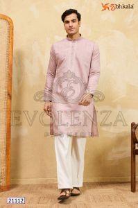 Pink Embroidered Kurta Set for Men