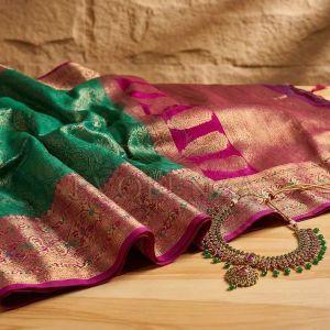 Pink Green Zarika Art Elegance Banarasi Saree