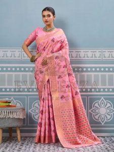 Pink Latkan Leher Banarasi Silk Saree
