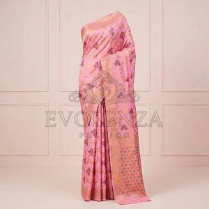Pink Latkan Leher Banarasi Silk Saree