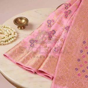 Pink Latkan Leher Banarasi Silk Saree