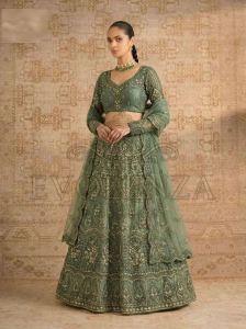 Pista Green Butterfly Net Wedding Lehenga Choli
