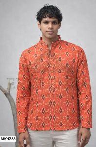 Printed Mandarin Collar Men Short Kurta