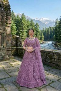 Purple Embroidered Bridal Lehenga Choli