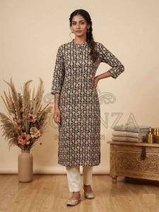 Rayon Printed Straight Kurti for Women