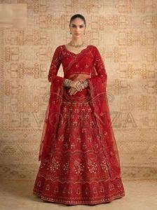 Red Butterfly Net Bridal Lehenga Choli
