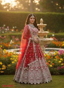 Red Butterfly Net Wedding Lehenga Choli