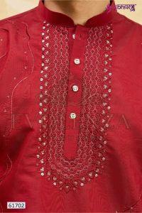 Red Embroidered Kurta Set for Men