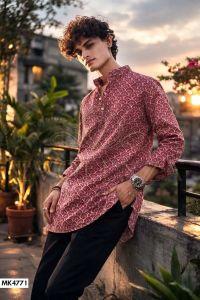 Red Ethnic Motif Printed Men Short Kurta