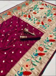 Red Maharani Meenakari Paithani Silk Saree
