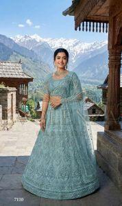 Sky Blue Embroidered Bridal Lehenga Choli