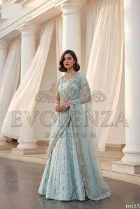 Sky Blue Embroidered Silk Bridal Lehenga Choli