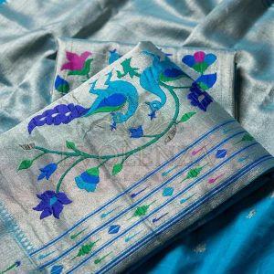 Sky Blue Zariya Rajwada Silk Saree