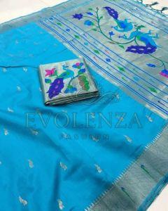 Sky Blue Zariya Rajwada Silk Saree