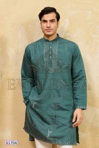 Teal Green Embroidered Kurta Set for Men