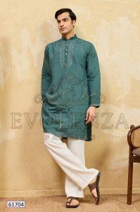 Teal Green Embroidered Kurta Set for Men