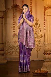 Violet Crystal Noir Satin Silk Saree