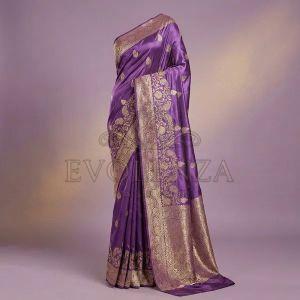 Violet Crystal Noir Satin Silk Saree