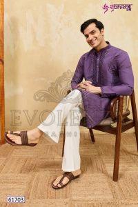Men Violet Embroidered Kurta Set