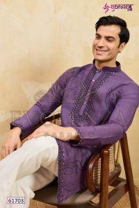 Men Violet Embroidered Kurta Set