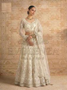White Butterfly Net Bridal Lehenga Choli