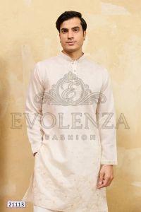 White Embroidered Kurta Set for Men