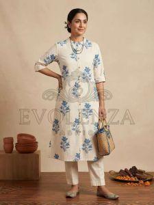 White Floral Print A-Line Kurti