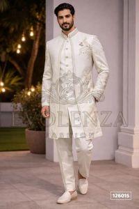 White Silk Embroidered Indowestern