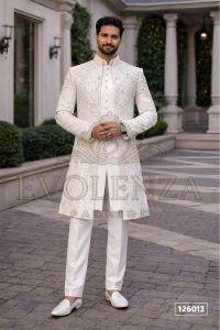White Silk Embroidered Indowestern