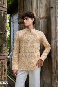 Yellow Cotton Printed Short Kurta