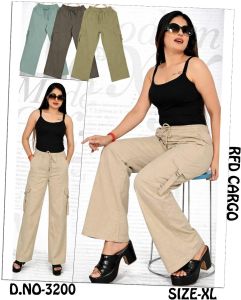 Ladies Beige Wide Leg Cargo Drawstring Pant