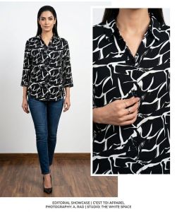 Ladies Black Abstract Printed Casual Shirt