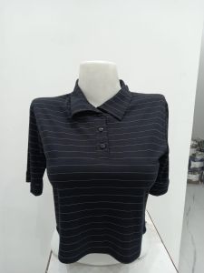 Ladies Black Striped Collar Neck Top
