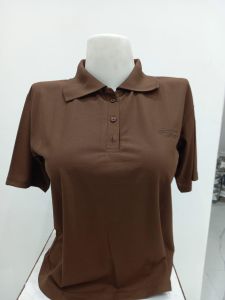Ladies Brown Solid Polo Collar Casual T-Shirt
