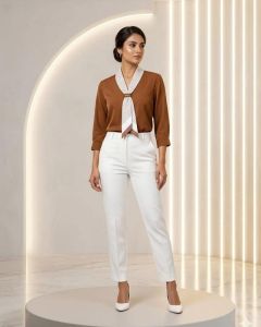 Ladies Brown Tie-Neck Formal Top