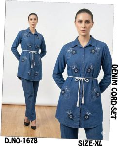 Ladies Denim Embroidered Tie-Up Co-ord Set